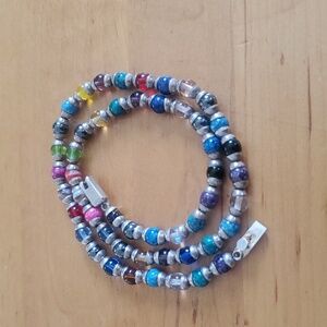 Vtg Mexico 925 Sterling , Multi Color Bead Necklace , 18"   33.9 Grms
